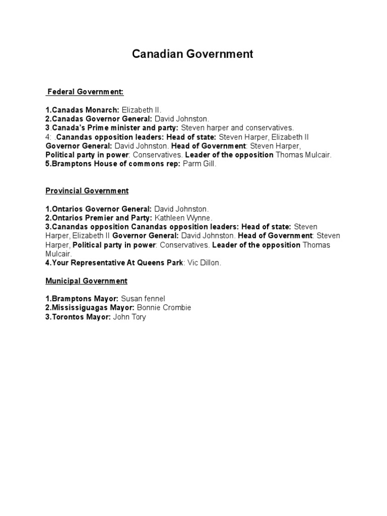 Canadian Government Structure Overview | PDF | Politics