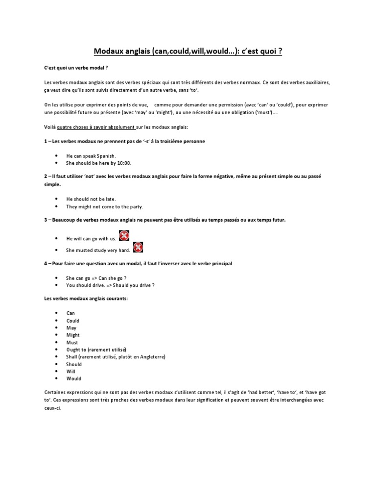 Exercice Sur Les Modaux En Anglais Modaux Anglais PDF | PDF | Typologie linguistique | Unités sémantiques
