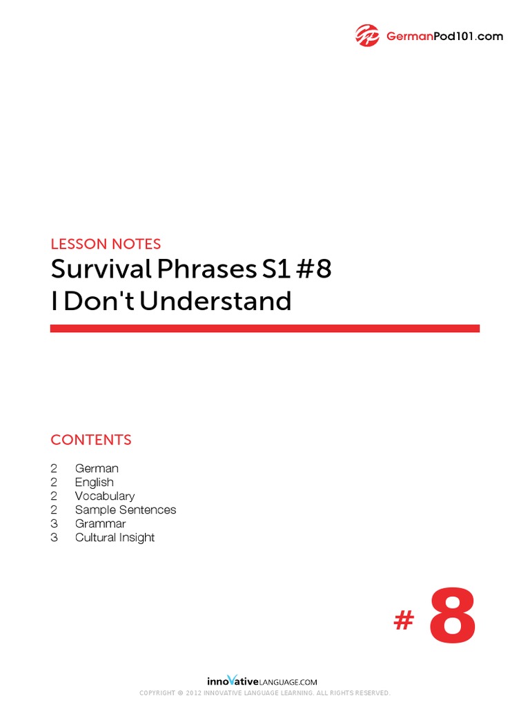 Survival Phrases S1 #8 I Don't Understand: Lesson Notes | PDF | Symbols ...