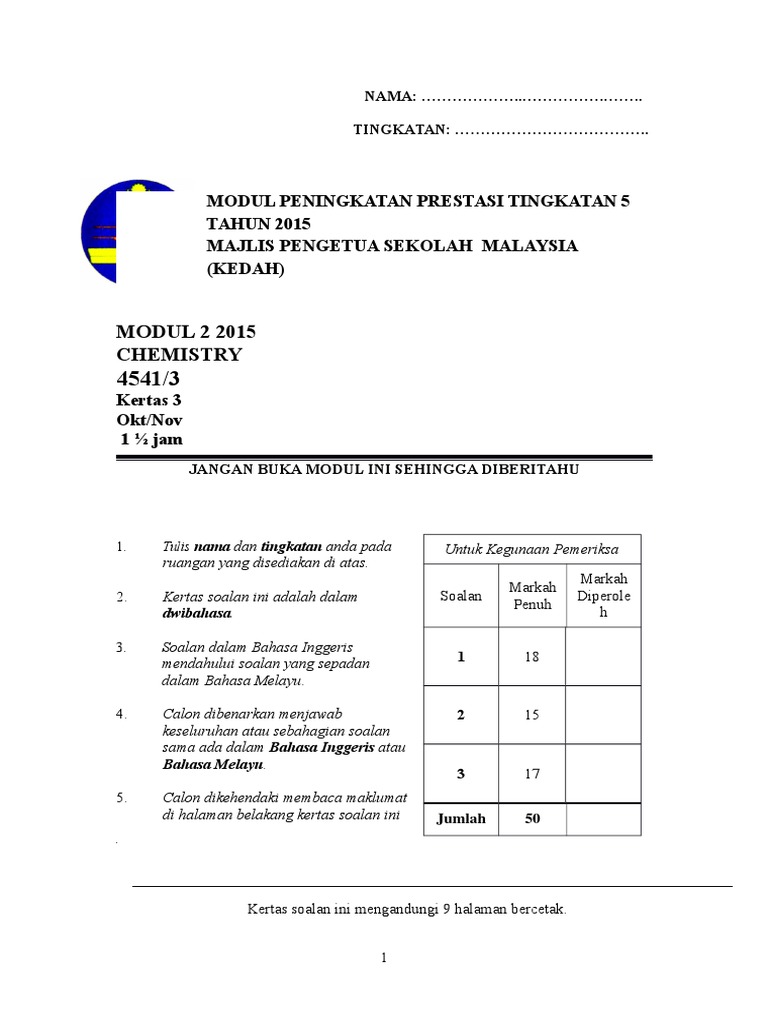 Kedah Modul 2 Kimia Paper 3 Trial Spm 2015