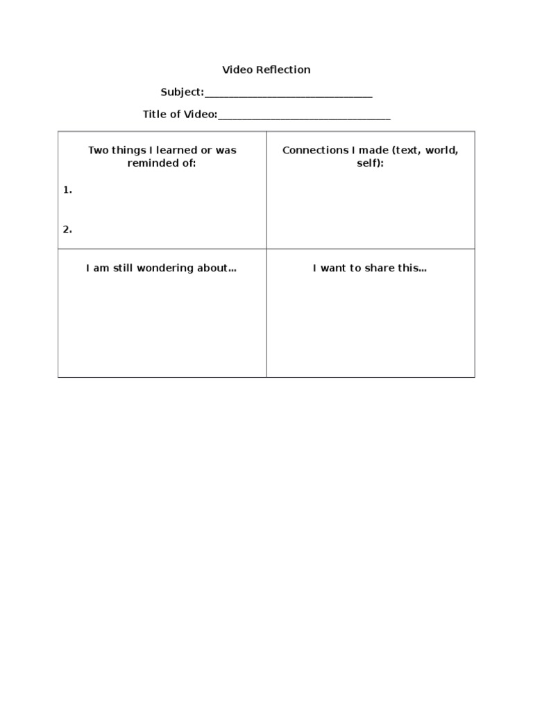 Video Reflection Template | PDF