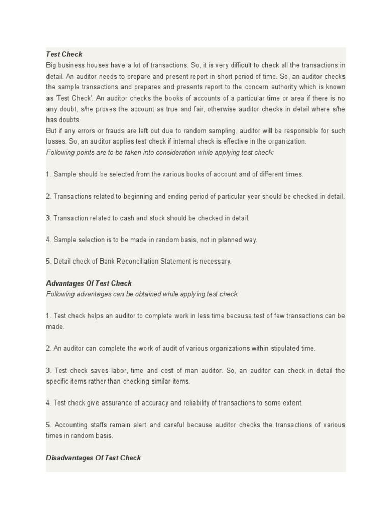 Test Check in Auditing Explained | PDF | Career & Growth | Business