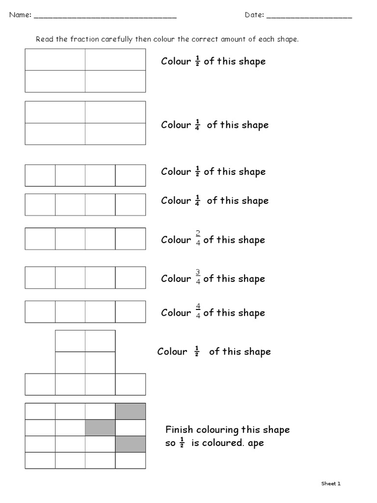 Colouring Fractions Worksheet for Kids | PDF