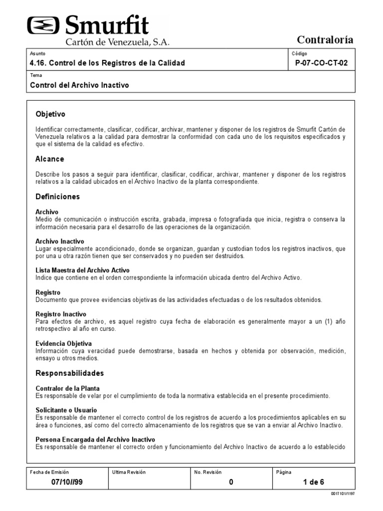 Control de Archivos Inactivos en Calidad | PDF | Archivo de computadora ...