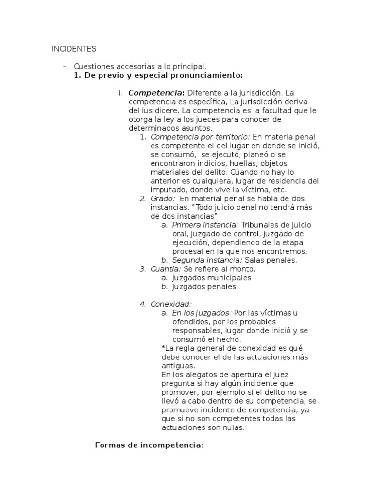 Incidentes Derecho Penal | PDF | Competencia (ley) | Juez