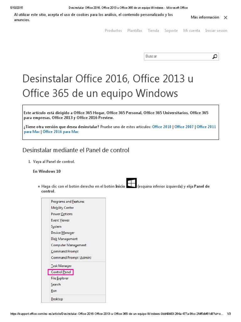 Desinstalar Office 2016, Office 2013 U Office 365 de Un Equipo Windows - Microsoft  Office PDF | PDF | Microsoft Office | Microsoft Windows