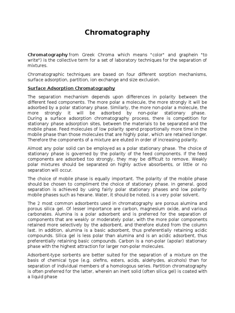 Chromatography Chromatography From Greek Chroma Which Means "Color