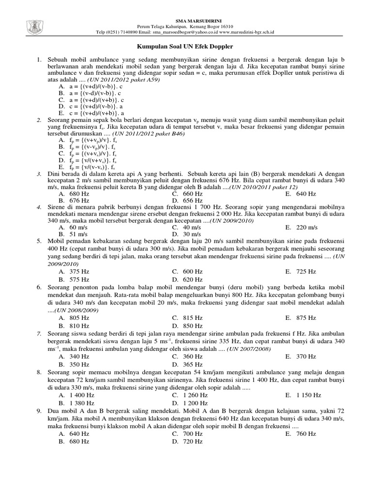 Kumpulan Soal Un Fisika Sma Materi Efek Doppler