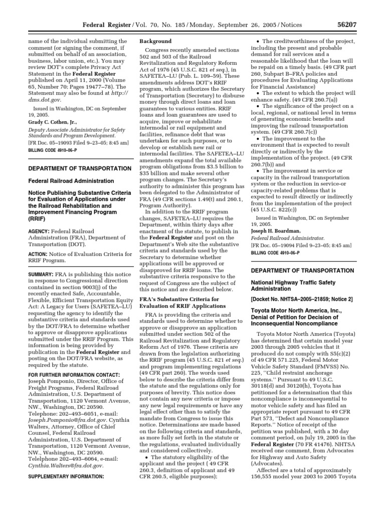RRIF Program Evaluation Criteria Notice | PDF | National Highway ...
