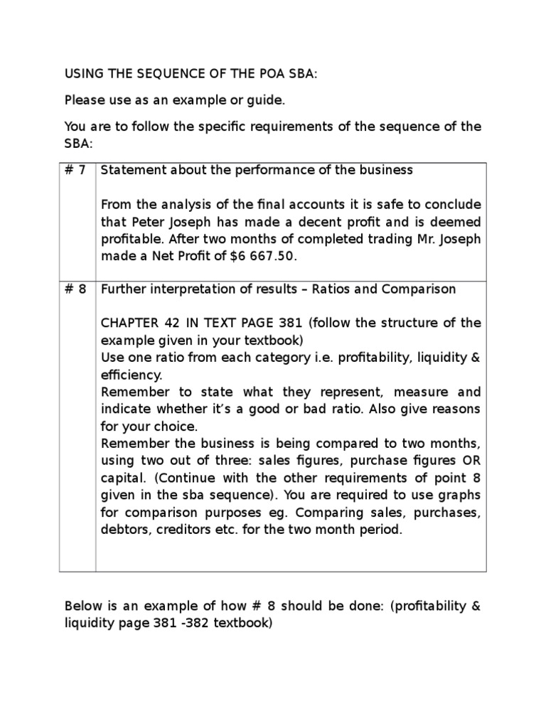 POA SBA Sequence Guidelines | PDF | Profit (Accounting) | Market Liquidity