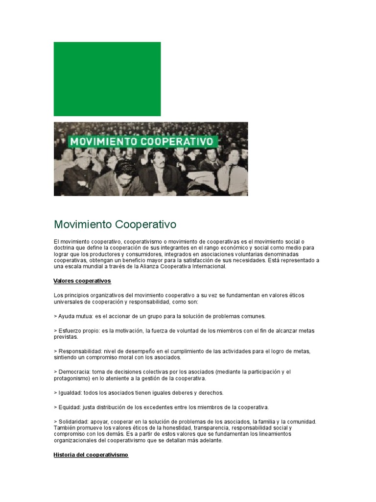 Movimiento Cooperativo PDF Cooperativa Democracia