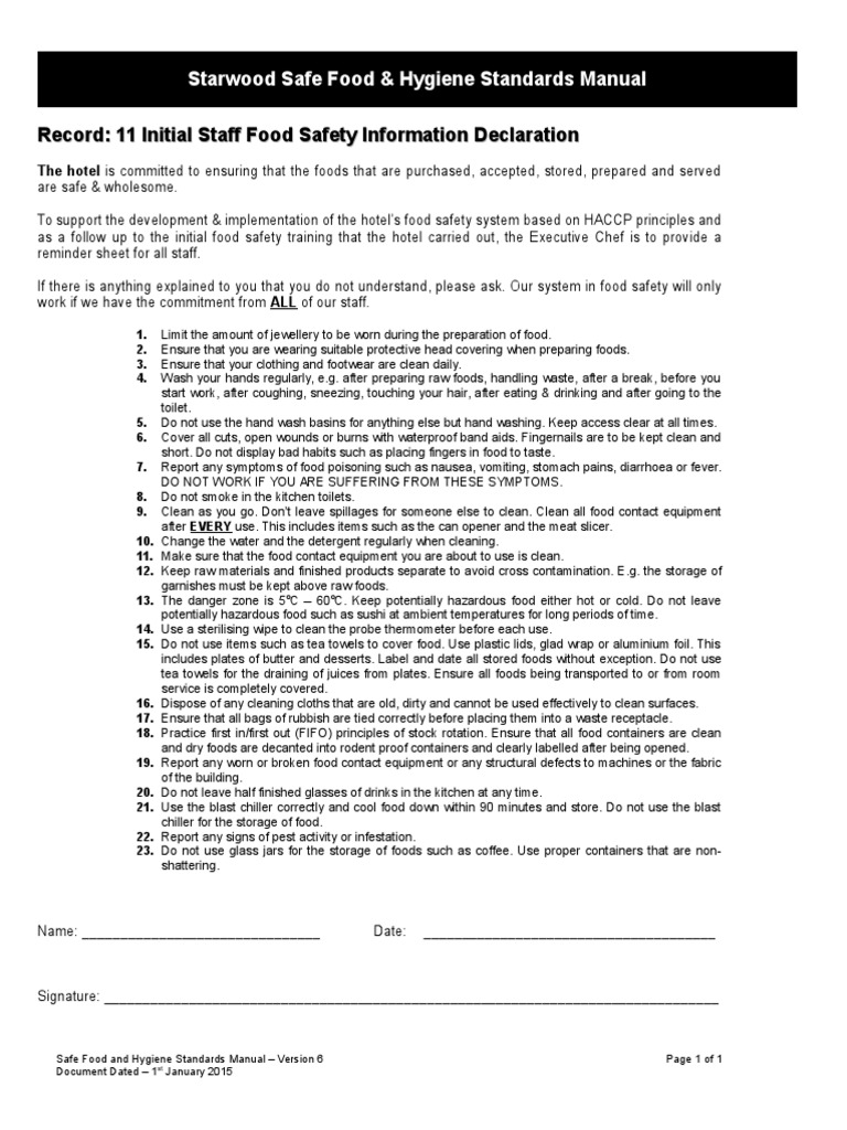 Staff Food Safety Guidelines Manual | PDF | Food Safety | Foods