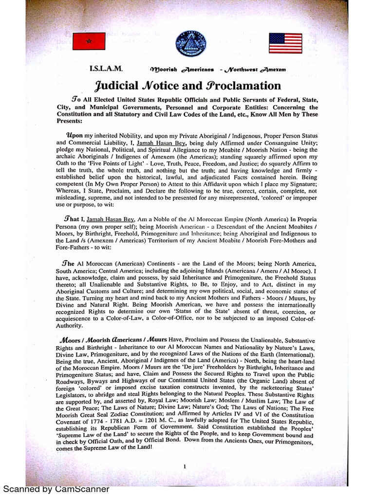 Moorish Proclamation and Judicial Notice | PDF