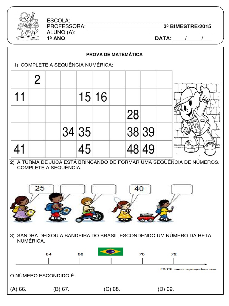 Prova De Matematica 1 Ano Fundamental 4 Bimestre