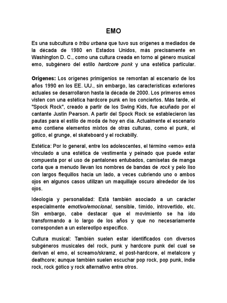 Historia y estética de la subcultura emo | PDF | Ficción general ...