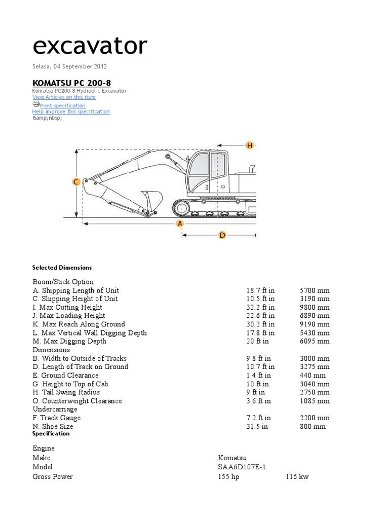 Komatsu PC2008 Hydraulic Excavator Specification PDF Vehicles