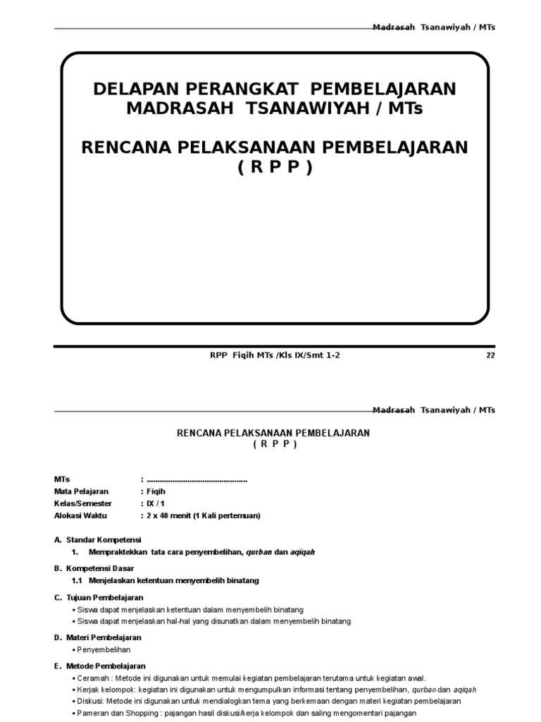 Rpp Fiqih Kelas Ix Mts Semester 1 2