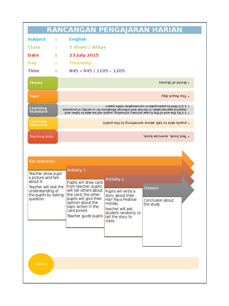 Daily Lesson Plan for English Class | PDF