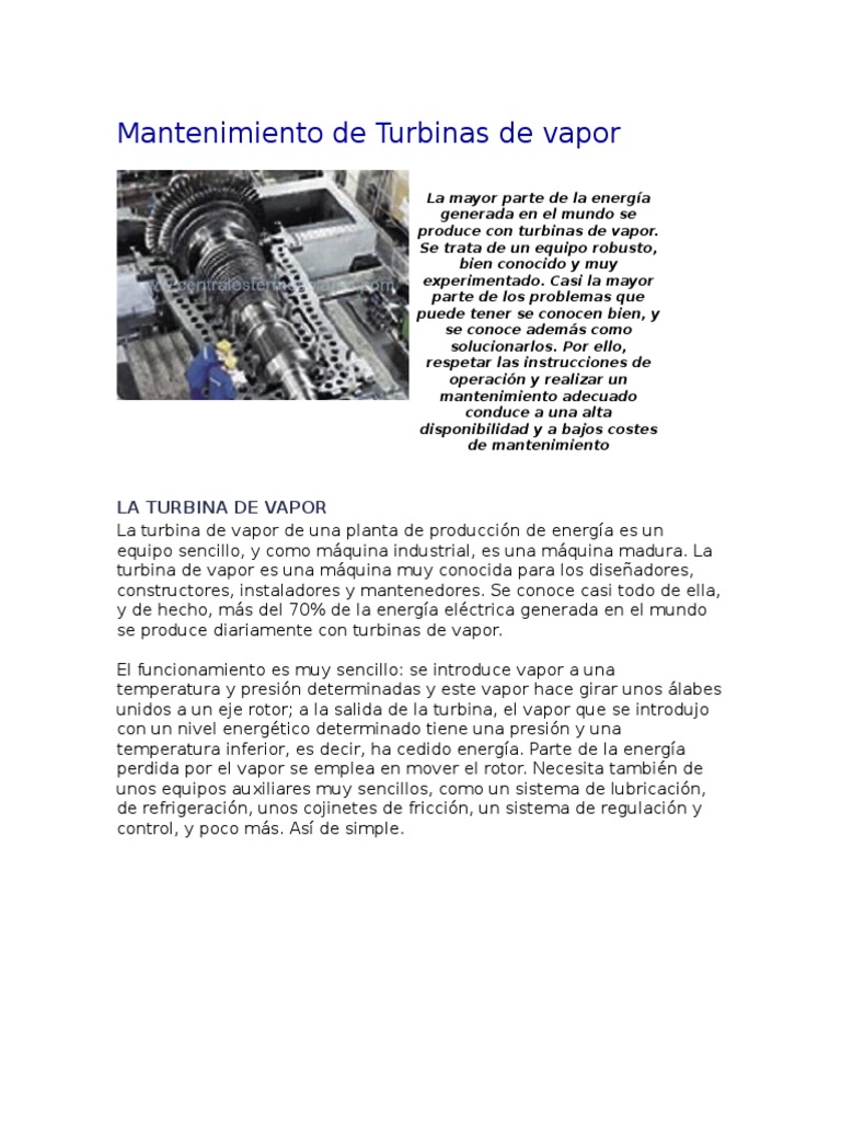 Mantenimiento de Turbinas de Vapor | PDF | Turbina | Presión