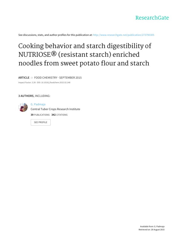 Menon Et Al. 2015 Cooking Behavior and Starch Digestibility of NUTRIOSE® (Resistant Starch