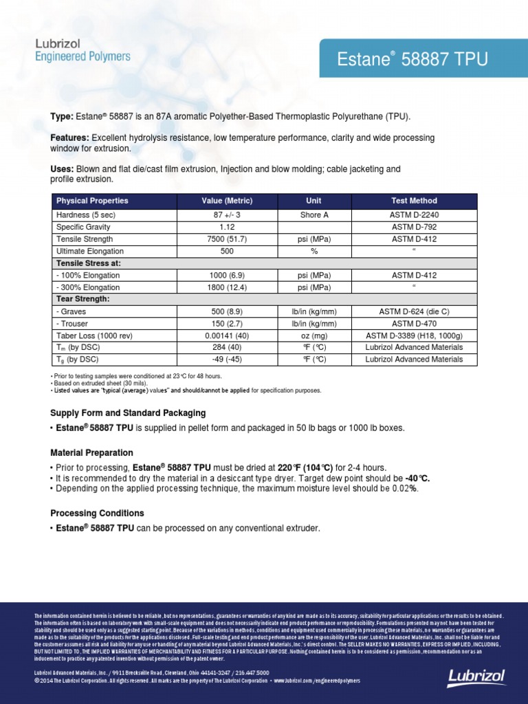 Estane 58887 | Download Free PDF | Extrusion | Manmade Materials