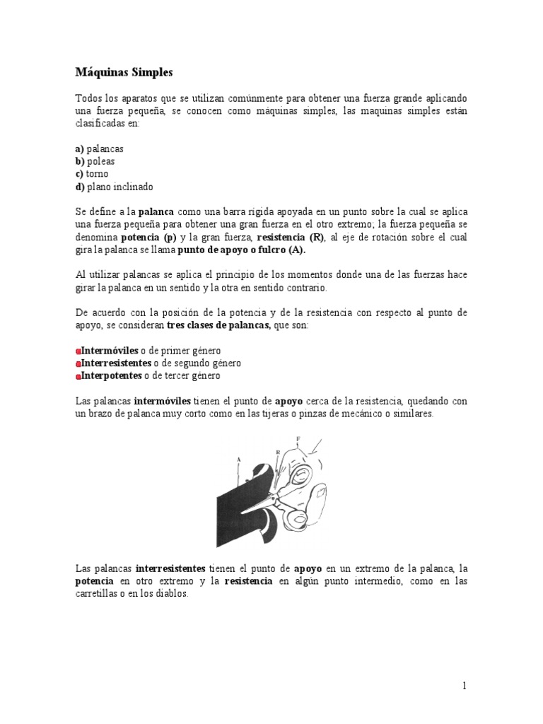 Máquinas Simples Pdf Palanca Fuerza