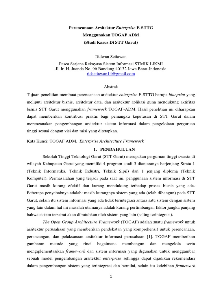 Perencanaan Arsitektur E-STTG dengan TOGAF | PDF