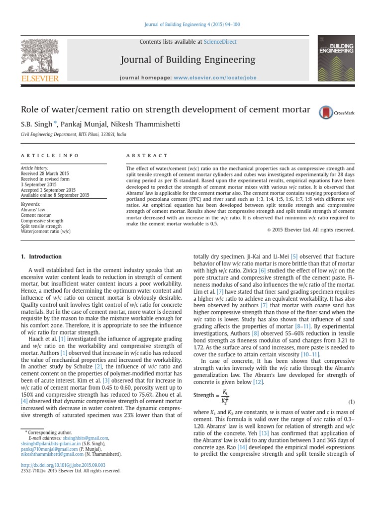 Water/Cement Ratio Effects on Mortar Strength | PDF | Strength Of ...