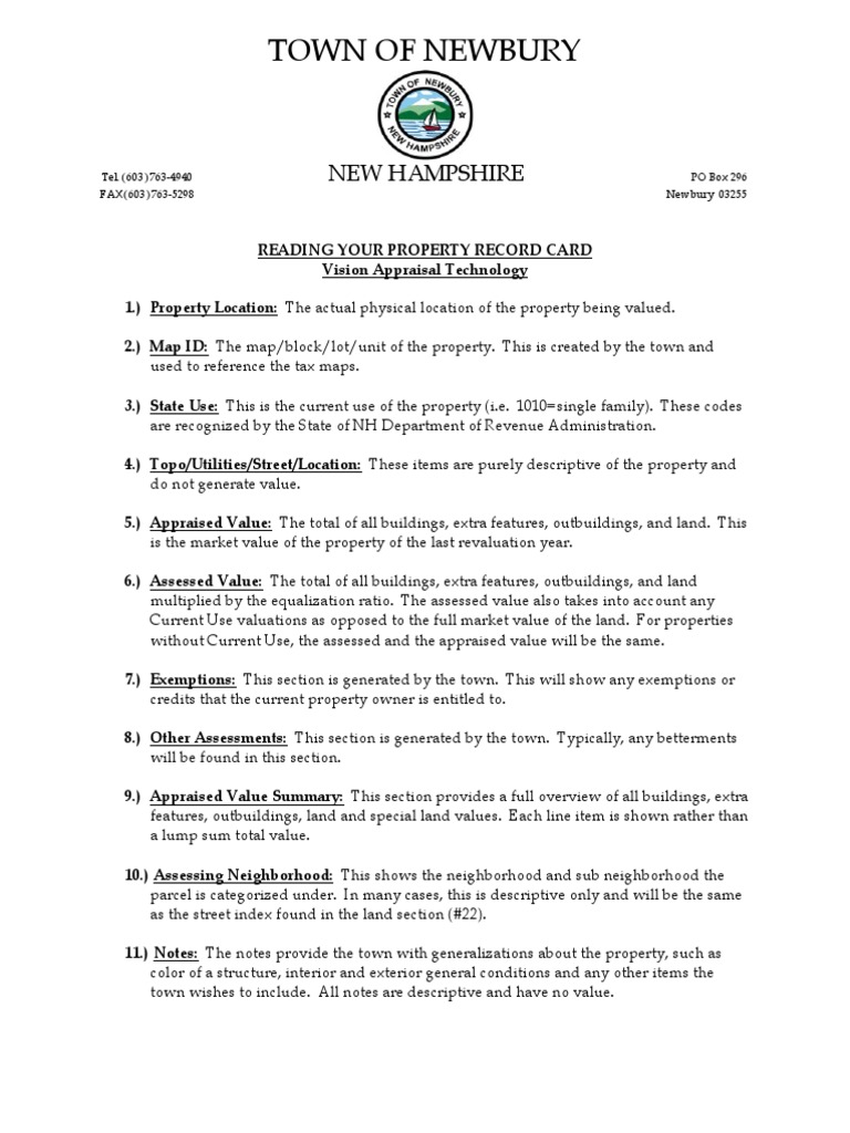 Reading Your Property Record Card Real Estate Appraisal Economies