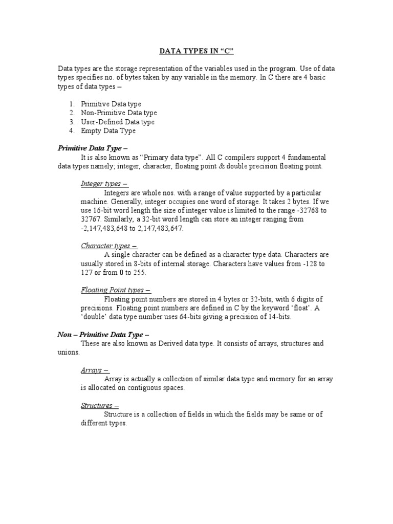 C Data Types Data Type C Programming Language