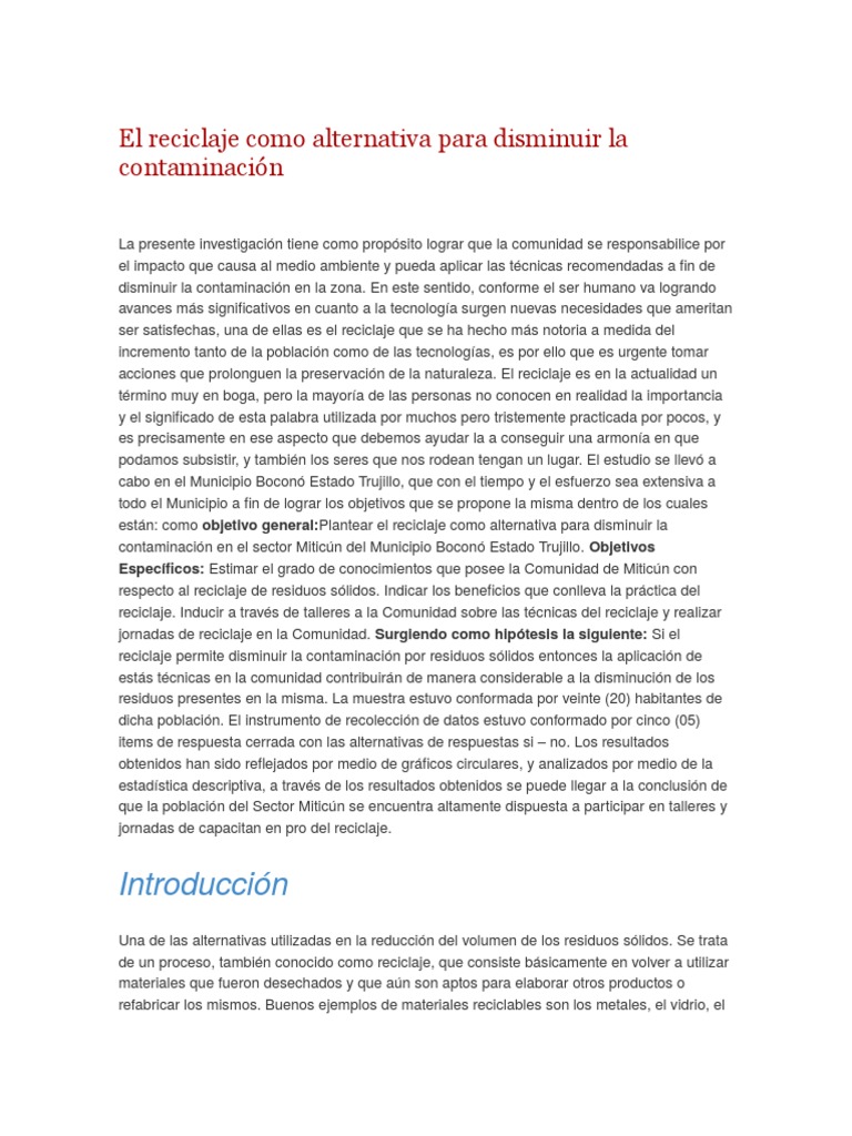 Reciclaje para Reducir Contaminación en Boconó | PDF | El plastico ...
