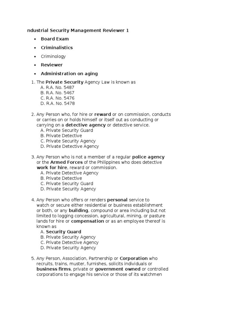 Industrial Security Management Exam Guide | PDF | Security Guard ...