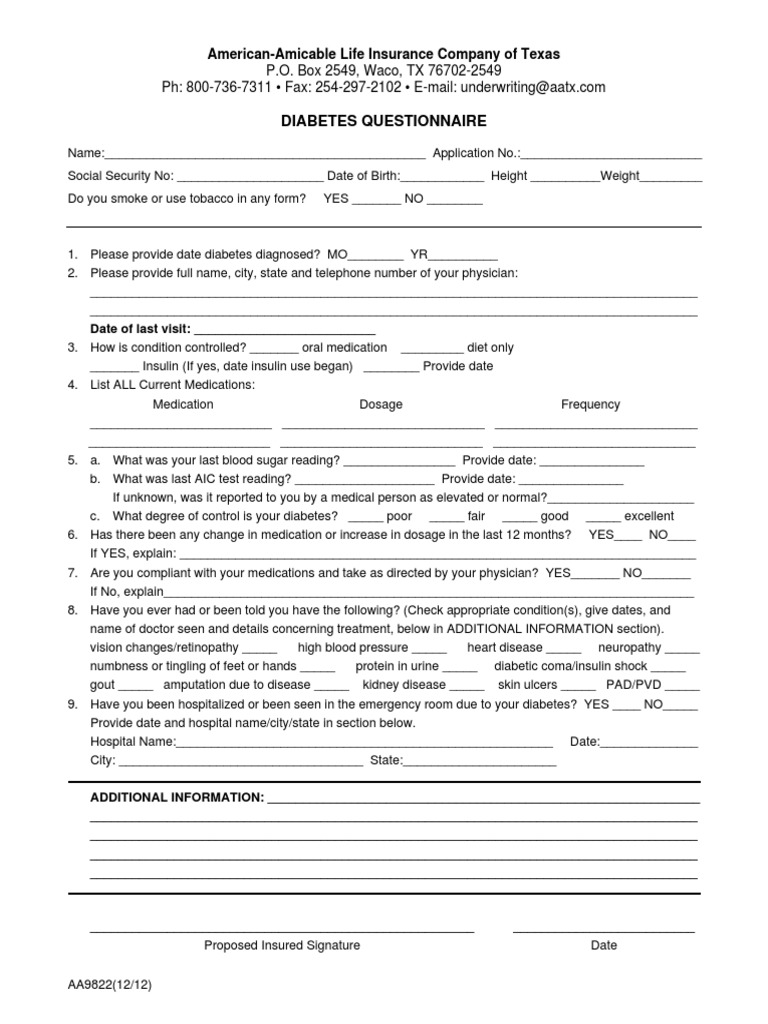 Diabetis Questionaire | PDF | Self-Improvement