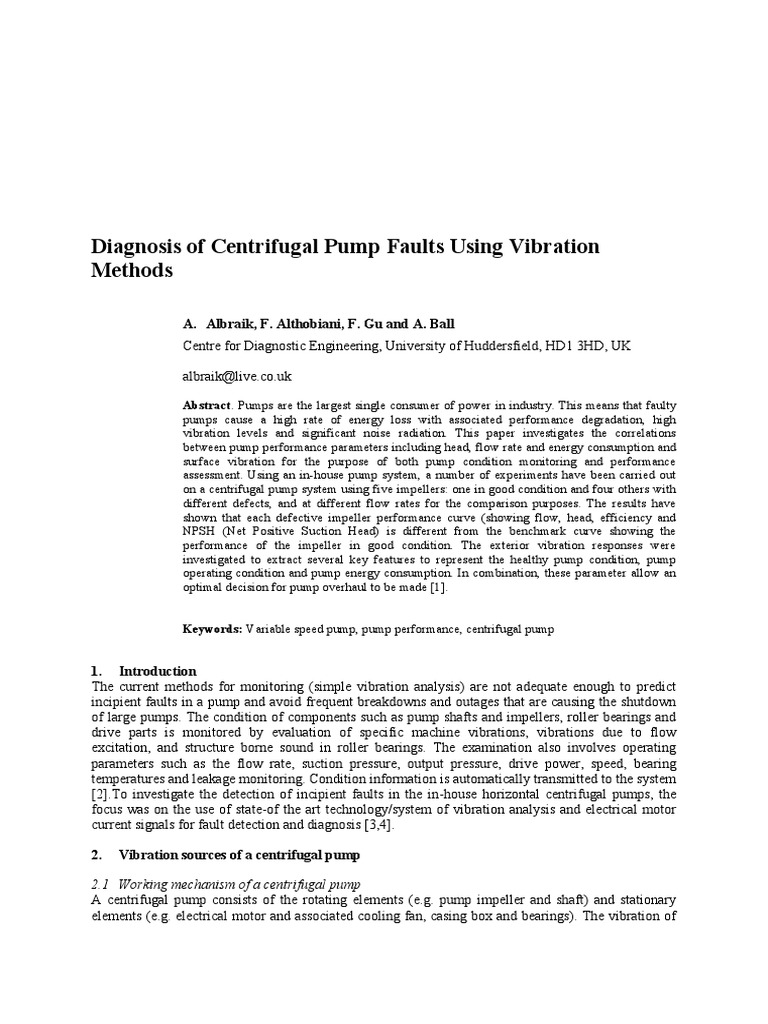 Centrifugal Pump Fault Diagnosis via Vibration | PDF | Pump | Physical ...