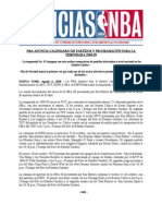 Nba Anuncia Calendario de Partidos Y Programación para La TEMPORADA 2008-09