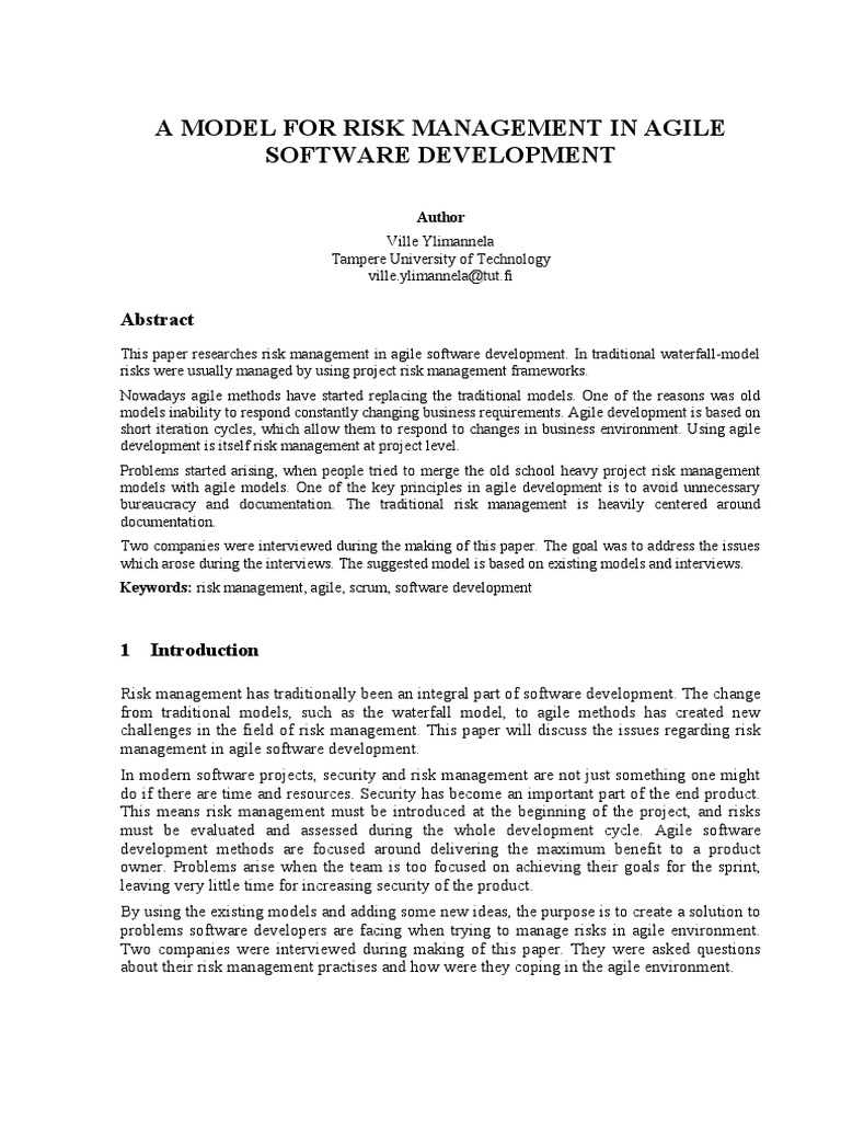 Ylimannela RiskManagementAgile | PDF | Agile Software Development ...