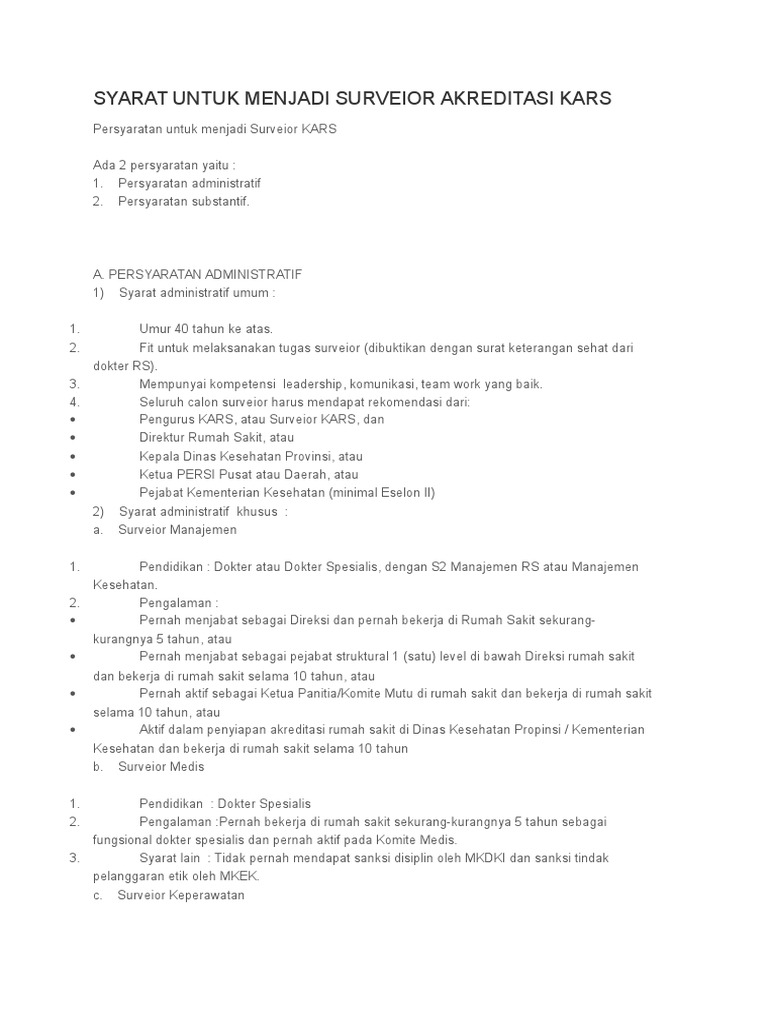 Syarat Menjadi Surveior Akreditasi Kars