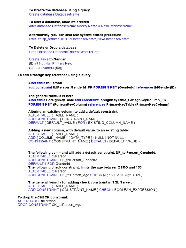 Not Null Alter Table Add Constraint Foreign Key References Relational Database Information Management