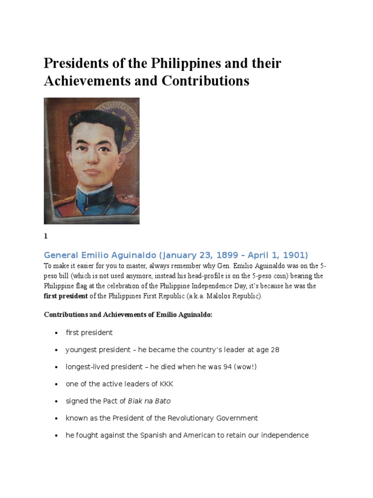 Presidents of The Philippines and Their Achievements and Contributions