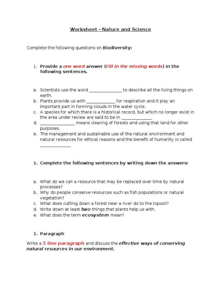 Worksheet - Nature and Science: Answer in The Following Sentences | PDF