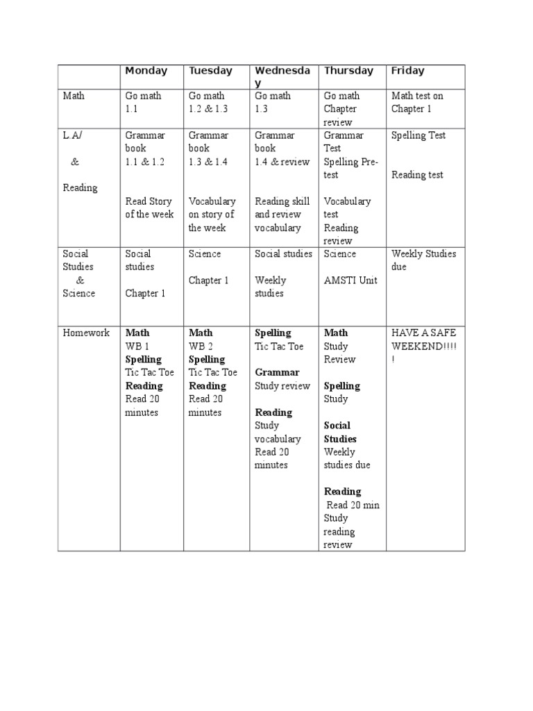 Weekly Academic Schedule Overview | PDF | Career & Growth | Foreign ...