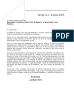 Carta de Juan Bueno Torio a Javier Duarte