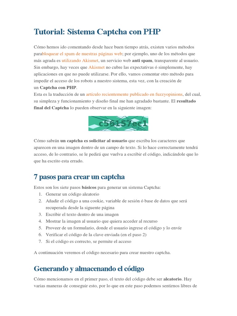 Crear Captcha en PHP: Tutorial Completo | PDF | Php | Clave (criptografía)