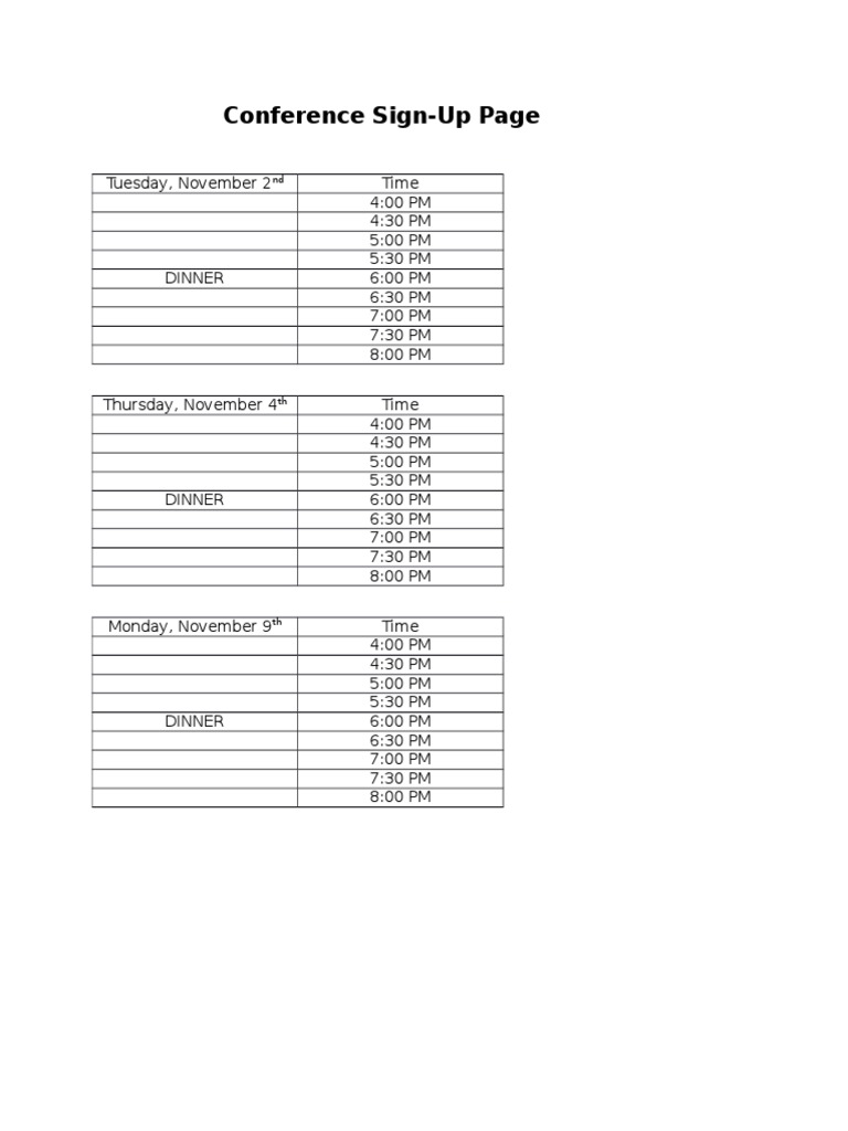 Conference Sign-Up Schedule | PDF