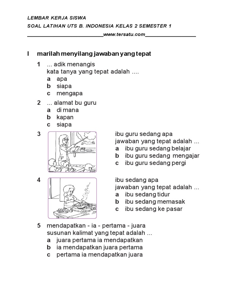Soal Uts Bahasa Indonesia Kelas 2 Semester 1