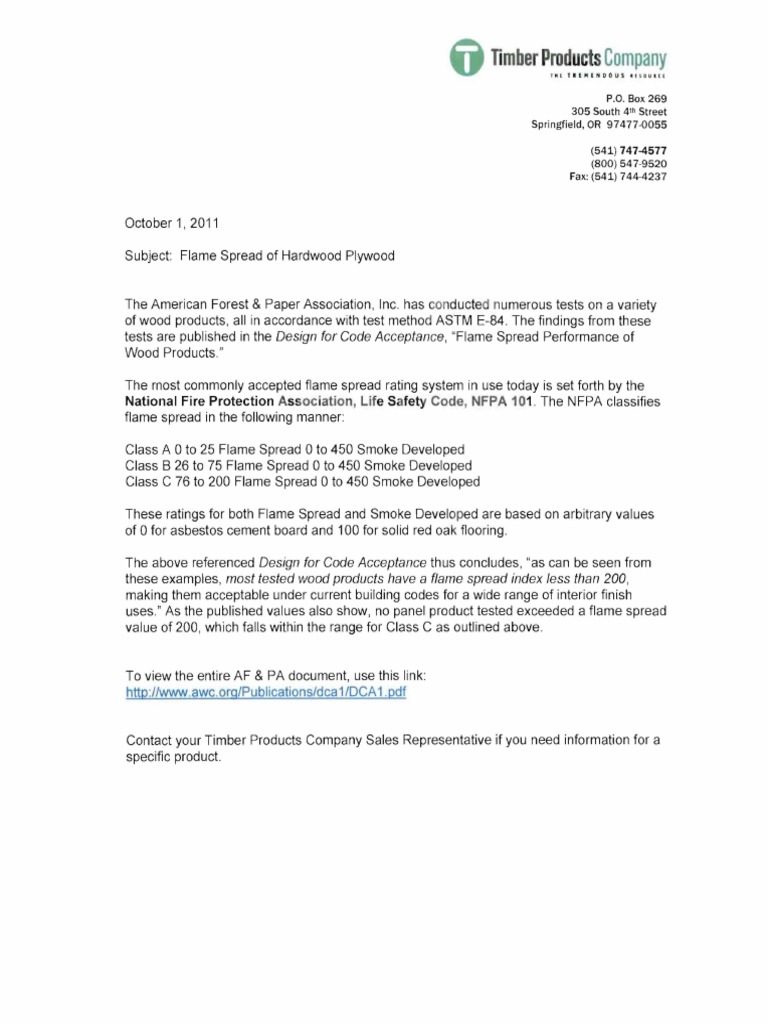 Flame Spread Performance Wood Products PDF Lumber Plywood