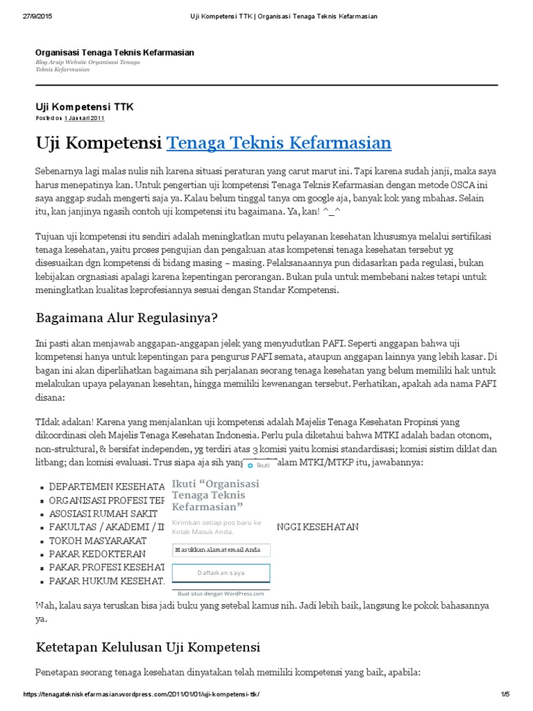 Uji Kompetensi Ttk Organisasi Tenaga Teknis Kefarmasian