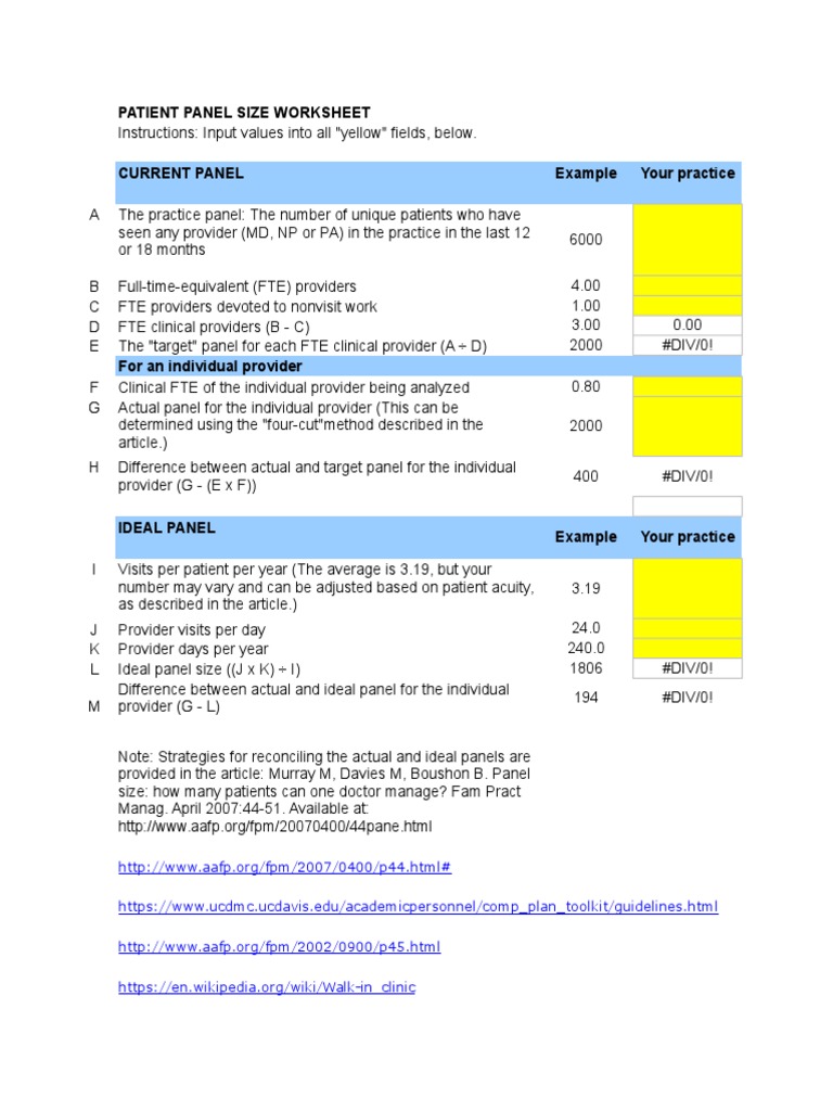 Patient Panel Size Worksheet | PDF