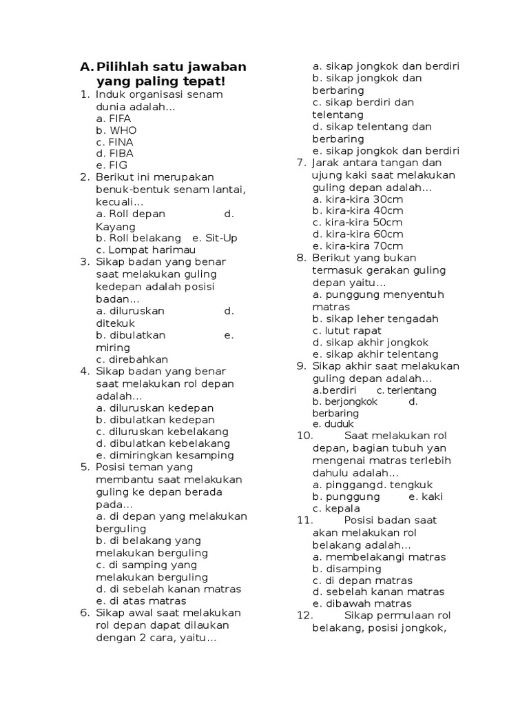 Contoh Soal Essay Senam Lantai Dan Jawabannya Contoh