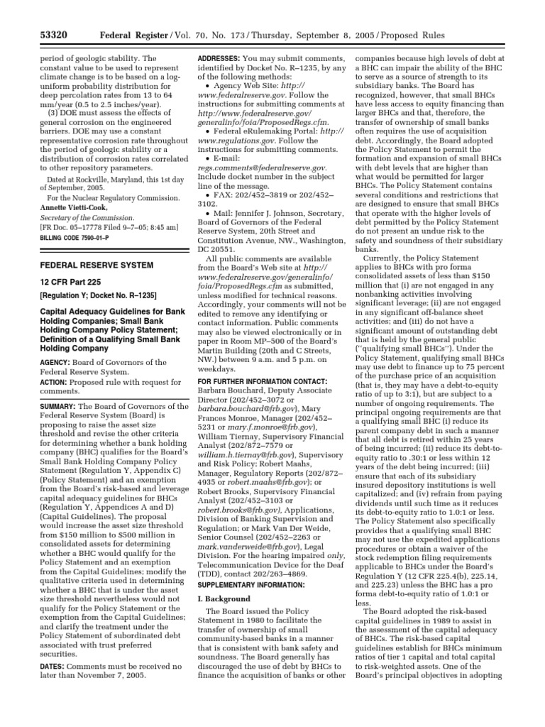 Federal Register / Vol. 70, No. 173 / Thursday, September 8, 2005